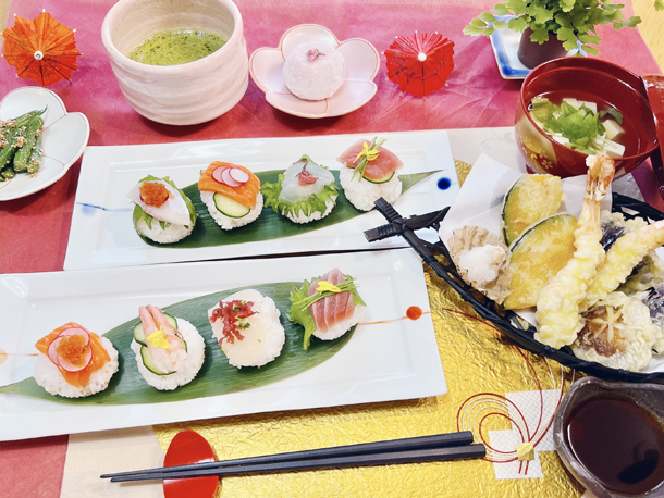手毬寿司と天ぷら